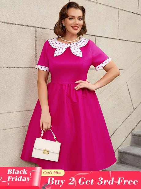 AOMEIDRESS Vintage A Line Polka Dot Dress Contrast Color Design

