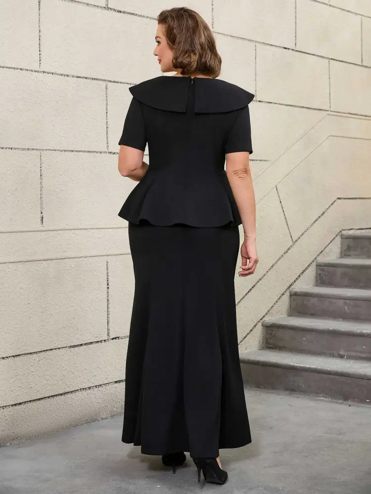 Vintage Black Mermaid Skirt Set with Ruffle Hem Sleeves

