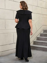 Vintage Black Mermaid Skirt Set with Ruffle Hem Sleeves

