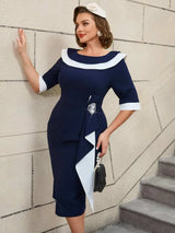 Channel classic charm in 50s style dresses plus size this vintage dress with beaded boat neck design enhances curves with timeless elegance

