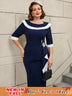 AOMEIDRESS Vintage Contrast Beaded Boat Neck Slim Fit Dress
