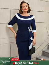 AOMEIDRESS Vintage Contrast Beaded Boat Neck Slim Fit Dress
