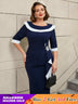 AOMEIDRESS Vintage Contrast Beaded Boat Neck Slim Fit Dress

