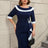 AOMEIDRESS Vintage Contrast Beaded Boat Neck Slim Fit Dress
