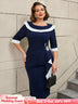 AOMEIDRESS Vintage Contrast Beaded Boat Neck Slim Fit Dress
