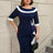 AOMEIDRESS Vintage Contrast Beaded Boat Neck Slim Fit Dress
