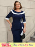 AOMEIDRESS Vintage Contrast Beaded Boat Neck Slim Fit Dress
