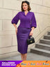 AOMEIDRESS Vintage Digital Print Collar Midi Dress Set Office Style
