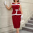 AOMEIDRESS Vintage Dresses Turn Down Collar Colorblock Bodycon Dress Wine / S