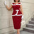 AOMEIDRESS Vintage Dresses Turn Down Collar Colorblock Bodycon Dress Wine / S