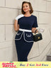 Retro Colorblock Midi Dress Slim Fit Short Sleeve Design

