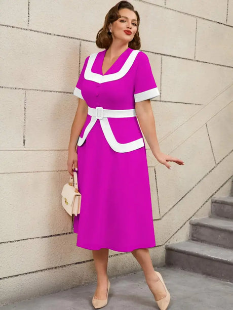AOMEIDRESS Vintage Pink Dress Colorblock A Line Spring Style