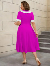 AOMEIDRESS Vintage Pink Dress Colorblock A Line Spring Style
