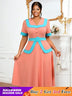 AOMEIDRESS Vintage Pink Dress Half Sleeves V Neck A Line Spring Style Pink / 0XL
