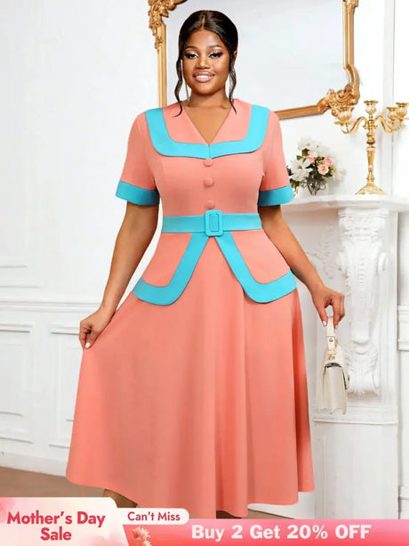 AOMEIDRESS Vintage Pink Dress Half Sleeves V Neck A Line Spring Style Pink / 0XL