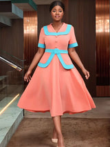 AOMEIDRESS Vintage Pink Dress Half Sleeves V Neck A Line Spring Style