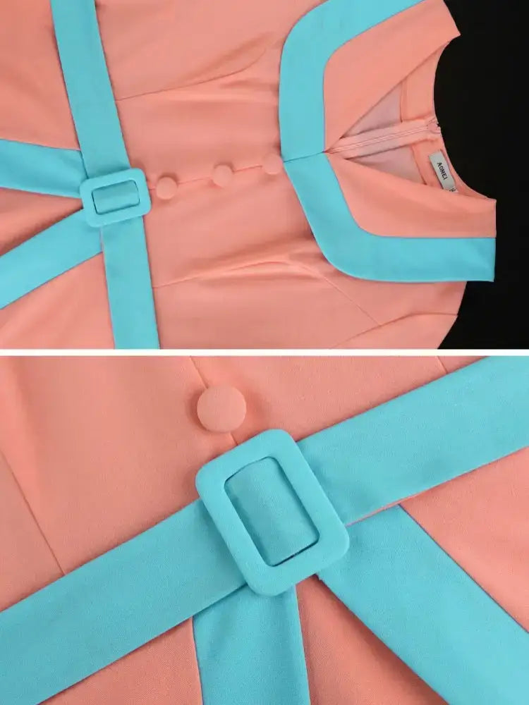 AOMEIDRESS Vintage Pink Dress Colorblock A Line Spring Style