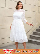 AOMEIDRESS Vintage Style White Lace Dress with Long Sleeves for Women White / S