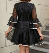 AOMEIDRESS Vintage Swing Dress A Line Dot Plus Size Bow Flare Sleeve