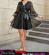 AOMEIDRESS Vintage Swing Dress A Line Dot Plus Size Bow Flare Sleeve Black / 0XL