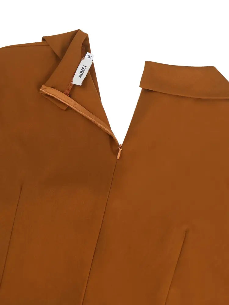 AOMEIDRESS Elegant Turn Down Collar Bow Knot Waist Midi A Line Dress

