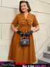 AOMEIDRESS Vintage Turn Down Collar Bow Tie A Line Midi Dress
