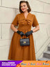 AOMEIDRESS Vintage Turn Down Collar Bow Tie A Line Midi Dress
