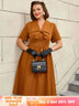 AOMEIDRESS Vintage Turn Down Collar Bow Tie A Line Midi Dress
