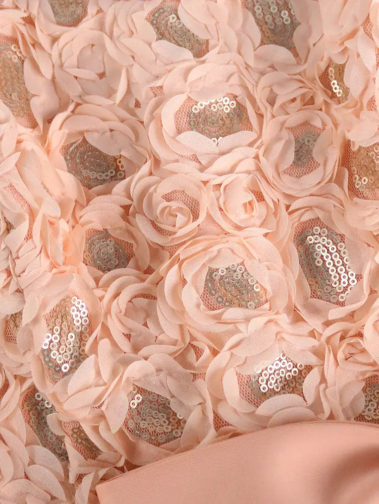 AOMEIDRESS Wedding Guest Dress Package Hip Bow 3D Rose Sequin Gowns