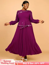 AOMEIDRESS Wedding Guest Dresses for Big Tummy Chiffon Pleated S / Purple