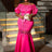 AOMEIDRESS Wedding Guest mermaid Dresses Puff Sleeve Patchwork Lace Rose / S