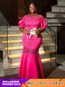 AOMEIDRESS Wedding Guest mermaid Dresses Puff Sleeve Patchwork Lace Rose / S