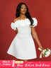 AOMEIDRESS Wedding Guest Mini A Line Dresses Off Shoulder 3D floral White / S