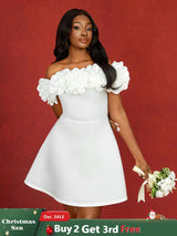AOMEIDRESS Wedding Guest Mini A Line Dresses Off Shoulder 3D floral White / S