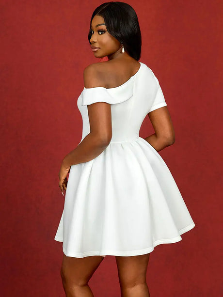 AOMEIDRESS Wedding Guest Mini A Line Dresses One Shoulder 3D floral