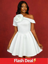 AOMEIDRESS Wedding Guest Mini A Line Dresses One Shoulder 3D floral