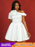 AOMEIDRESS Wedding Guest Mini A Line Dresses One Shoulder 3D floral White / S