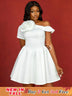 AOMEIDRESS Wedding Guest Mini A Line Dresses One Shoulder 3D floral White / S