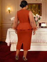 AOMEIDRESS Wedding Guest Package Hip Dress Peplum Belt Church Outfit