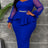 AOMEIDRESS Wedding Guest Package Hip Dress Peplum Belt Church Outfit - Blue / S