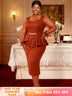 AOMEIDRESS Wedding Guest Package Hip Dress Peplum Belt Church Outfit BrickRed / S