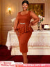 AOMEIDRESS Wedding Guest Package Hip Dress Peplum Belt Church Outfit BrickRed / S