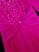 AOMEIDRESS Wedding Guests Dresses Long Sleeve Pleated Beading Outfits