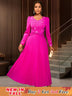 AOMEIDRESS Wedding Guests Dresses Long Sleeve Pleated Beading Outfits Pink / S