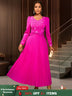 AOMEIDRESS Wedding Guests Dresses Long Sleeve Pleated Beading Outfits Pink / S