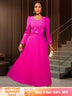 AOMEIDRESS Wedding Guests Dresses Long Sleeve Pleated Beading Outfits Pink / S