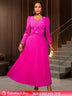 AOMEIDRESS Wedding Guests Dresses Long Sleeve Pleated Beading Outfits Pink / S