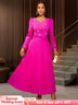 AOMEIDRESS Wedding Guests Dresses Long Sleeve Pleated Beading Outfits Pink / S