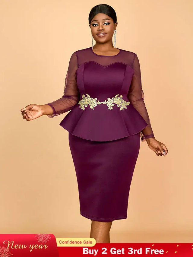 AOMEIDRESS Wedding Party Outfits Church Patchwork Pencil Dress Woman Purple / S