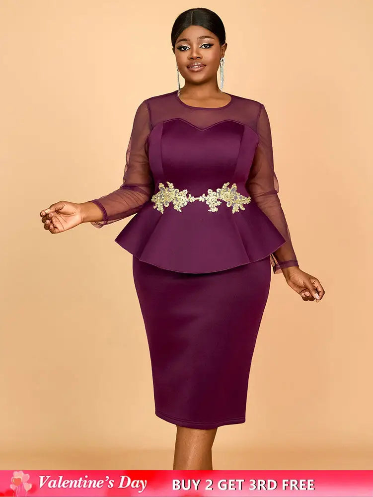 AOMEIDRESS Wedding Party Outfits Church Patchwork Pencil Dress Woman Purple / S